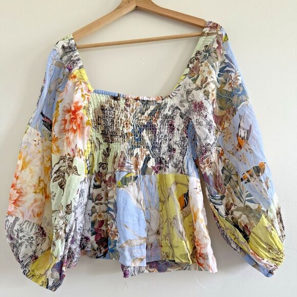 Banana Republic Floral Bird butterfly Multi Print Twist Front Top women Size S - Picture 9 of 13